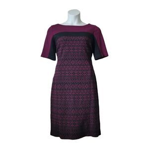 Liz Claiborne Women's Burgundy & Black Short Sleeve Sheath Dress Plus Sz 16 1X
